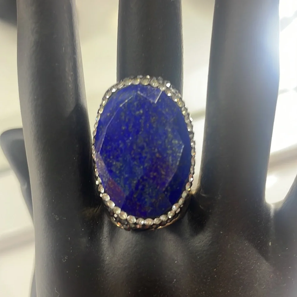 Lapis Lazuli Faceted, cocktail ring, gold, size adjustable, 6.5 - - Picture 8 of 8